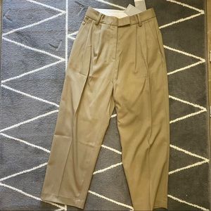 NWT Beige/Tan High-Waisted Tailored Pleated Ankle Cigarette Straight Leg Pants
